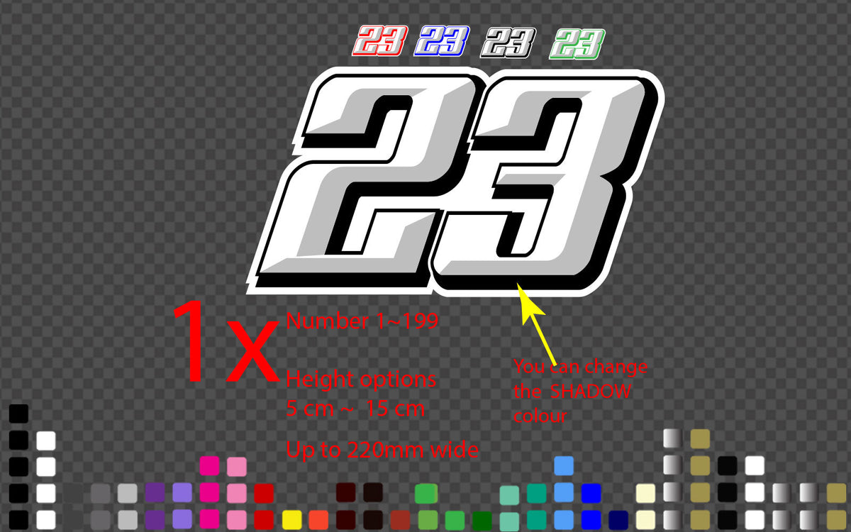 Custom Race Number Decal Motocross Dirt Bike MX Kart Vinyl Sticker 1 to 999 — product photo