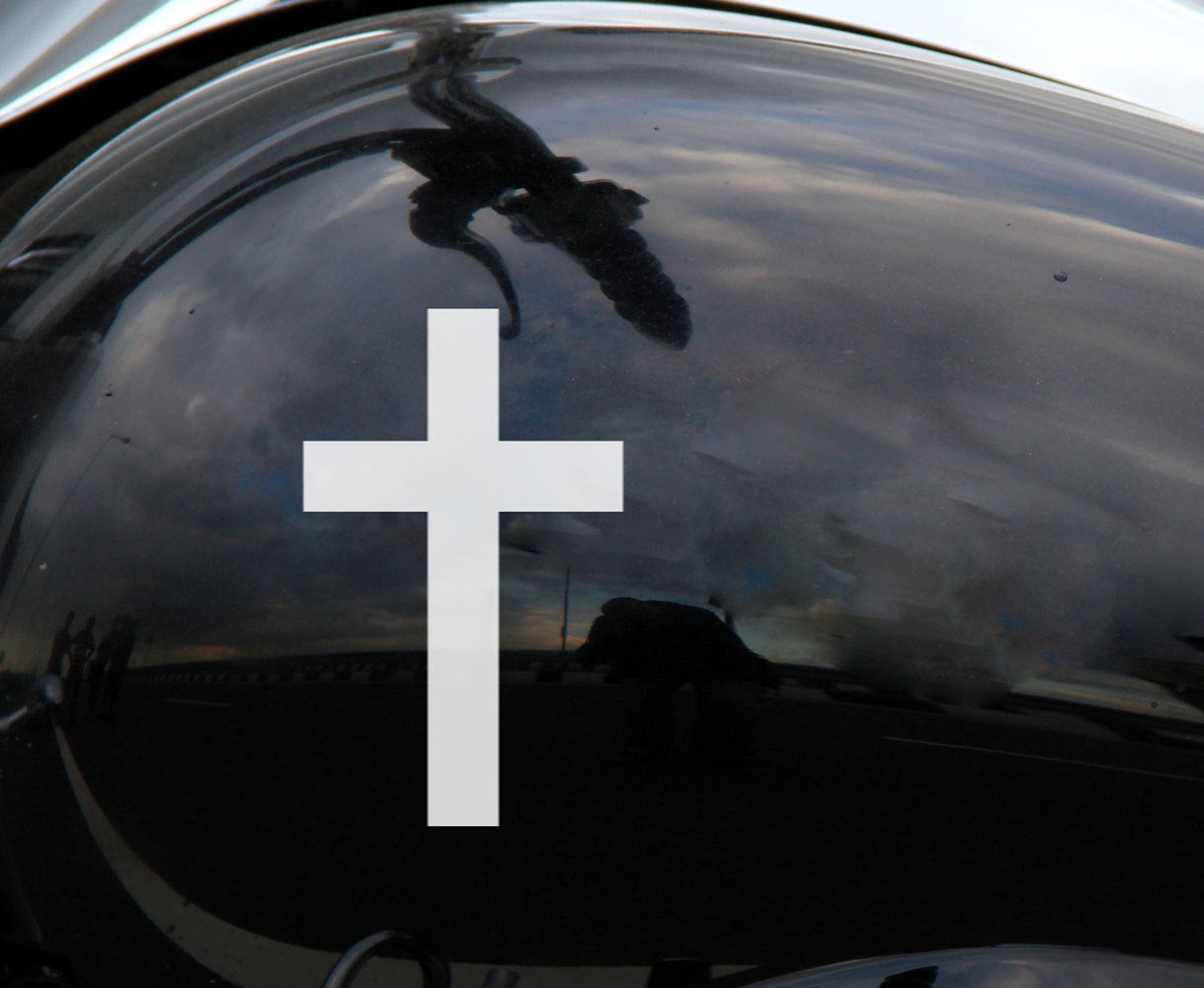 Latin Gothic CROSS Car Decal Christian Sticker 150mm long — product photo
