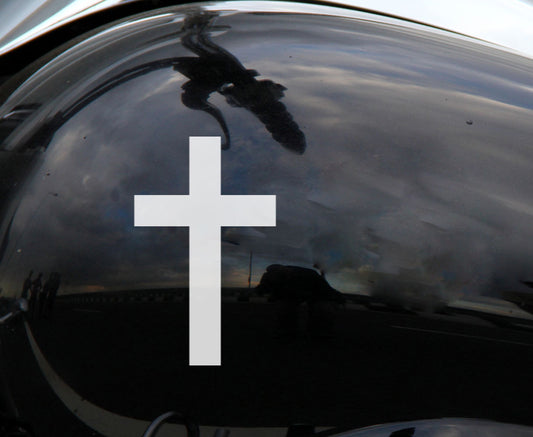 Latin Gothic CROSS Car Decal Christian Sticker 150mm long — product photo