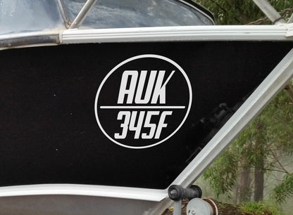 2 x Boat Rego Decal Sticker 45cm round 15cm Letters Circle Registration 450mm — product photo
