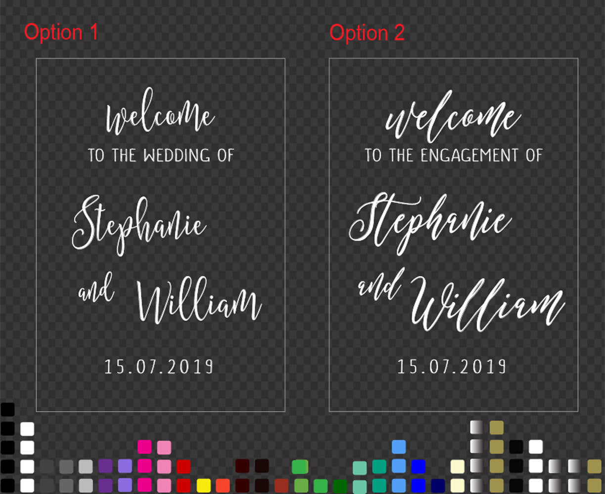 Welcome Wedding Sign Sticker Decal Engagement Anniversary Bridal Shower Birthday — shown applied