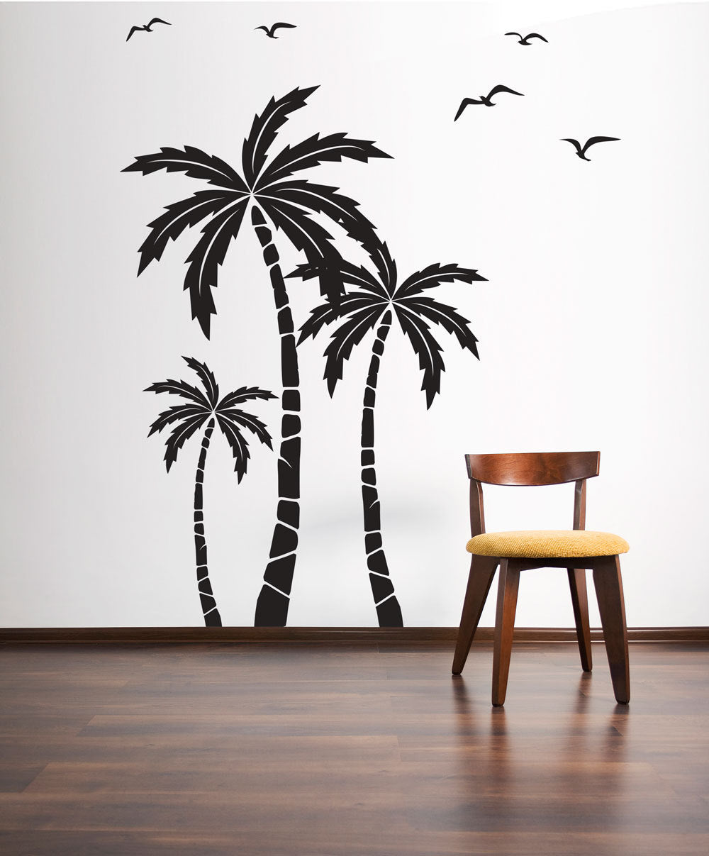 Palm Tree Seagulls Wall Decal Beach Tropical Nursery Theme Sticker — shown applied