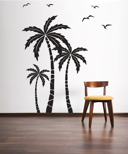 Palm Tree Seagulls Wall Decal Beach Tropical Nursery Theme Sticker — shown applied