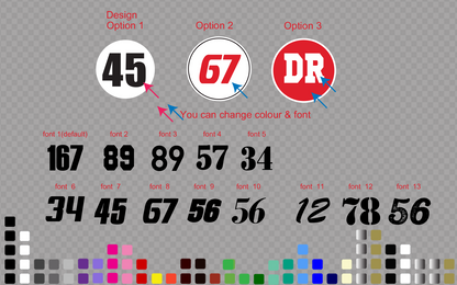 2x Track Car Roundel Round Race Racing Number Door Decal Sticker 3-58cm — shown applied