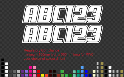 Boat Rego Stickers Registration Decal PWC Jet Ski 500 x 100mm 10cm high — product photo