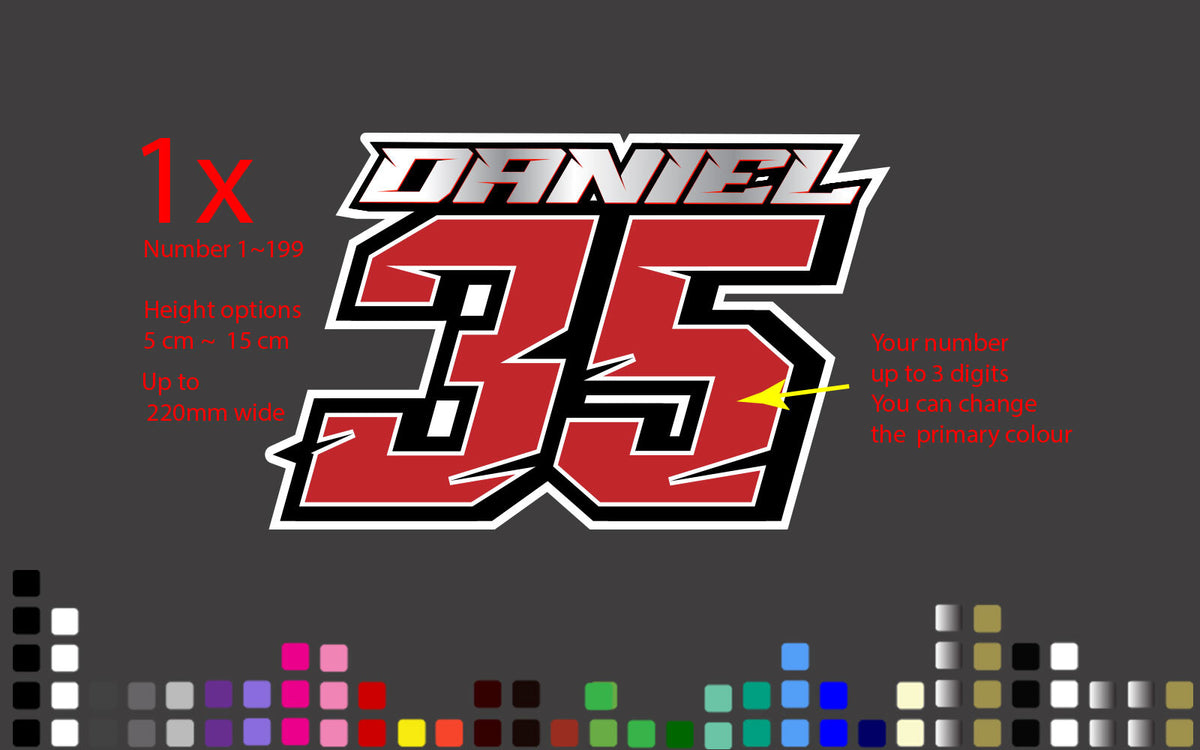Custom Race Number Name Decal Motocross MX Dirt Bike Kart — product photo