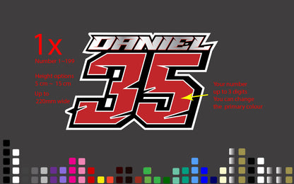 Custom Race Number Name Decal Motocross MX Dirt Bike Kart — product photo