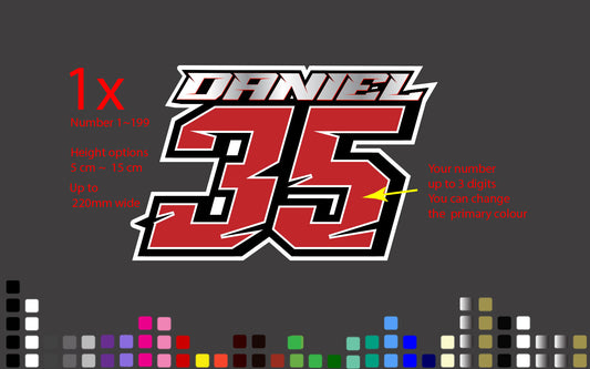Custom Race Number Name Decal Motocross MX Dirt Bike Kart — product photo