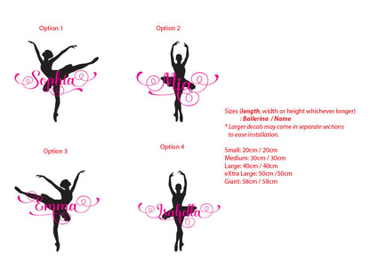 Custom Ballerina Ballet Name Door Sticker Decal — size guide