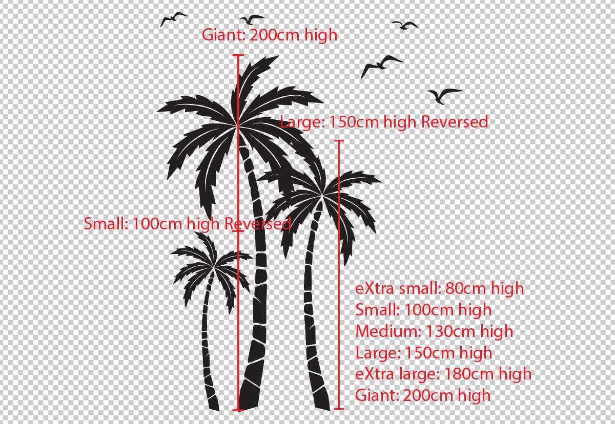 Palm Tree Seagulls Wall Decal Beach Tropical Nursery Theme Sticker — colour options
