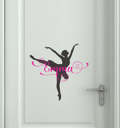Custom Ballerina Ballet Name Door Sticker Decal — shown applied