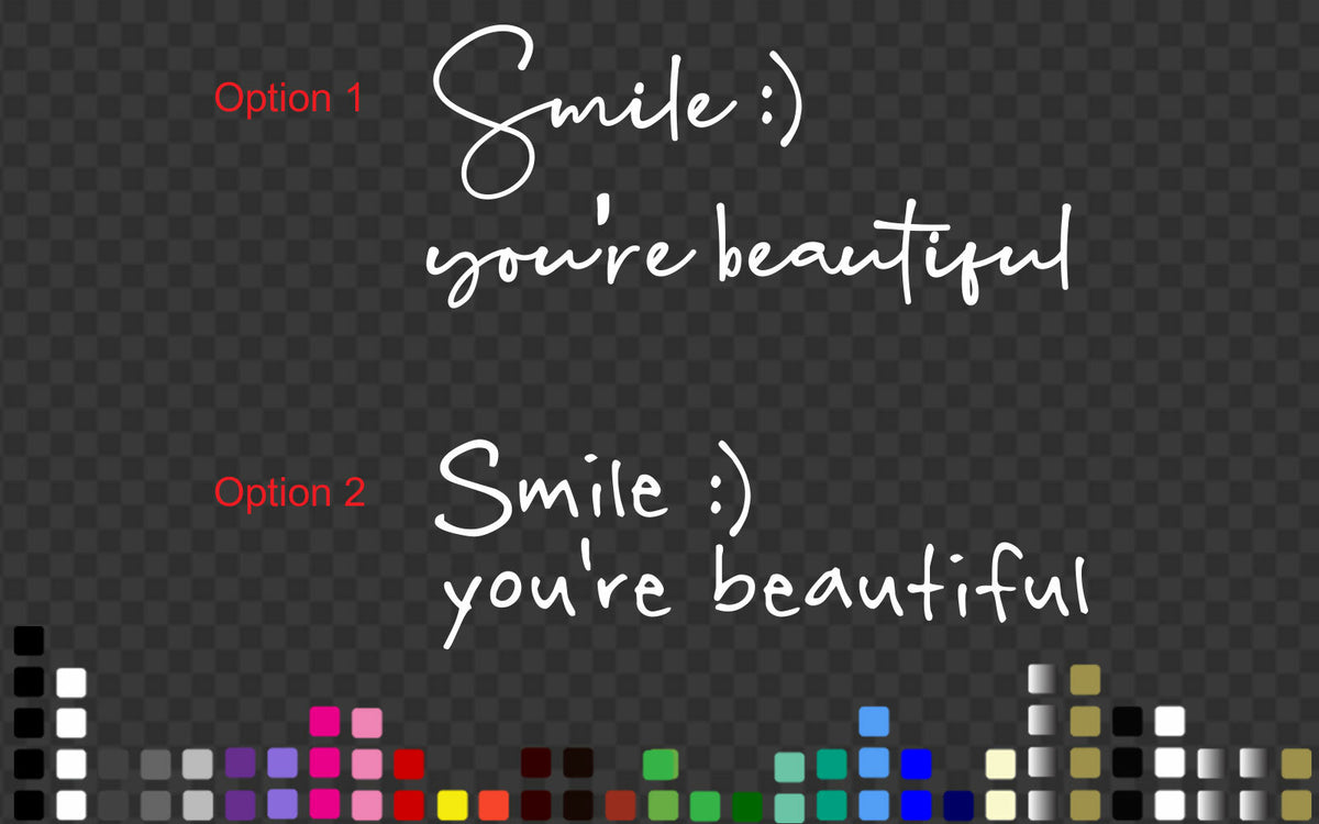 Smile You are beautiful Mirror Decal Sticker Inspirational Vinyl Wall Door Decal — shown applied