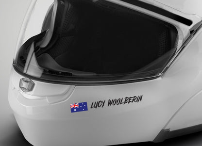 Custom Helmet Name Stickers x2 with Flag Race Rally Car Motorsport Vinyl Decal — product photo