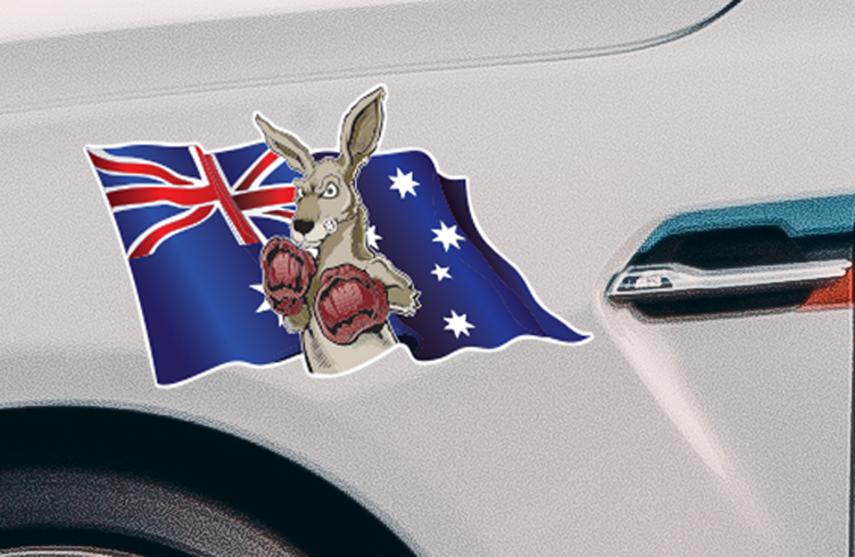 Boxing Kangaroo Flag Sticker Decal Australia Day Aussie Pride Car Van Caravan — size guide