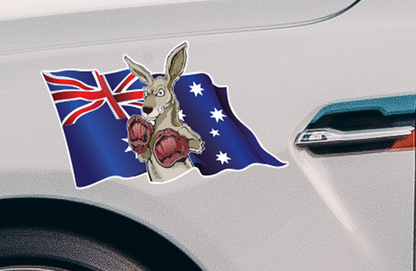 Boxing Kangaroo Flag Sticker Decal Australia Day Aussie Pride Car Van Caravan — size guide