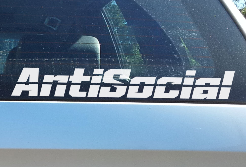 Antisocial Car Sticker Decal Window Windshield Laptop Skateboard Bike — shown applied