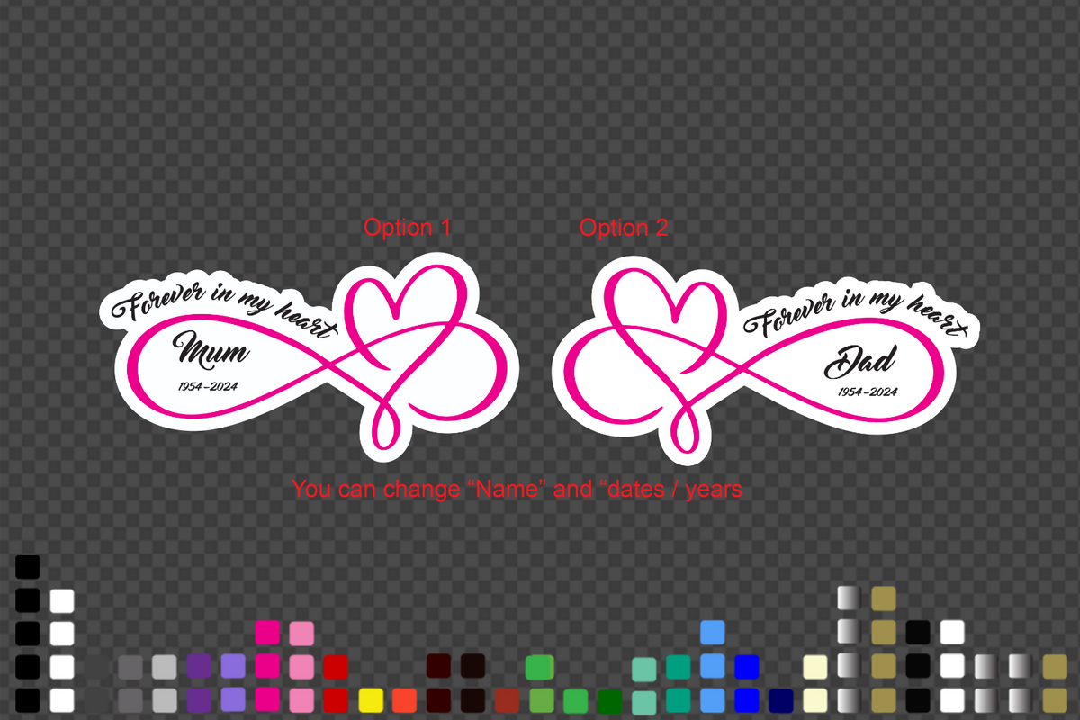 Custom RIP Memorial Car Decal Sticker Sign Forever In My Heart Infinity Mum Name — product photo