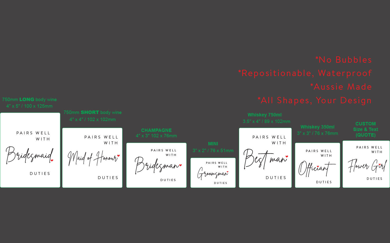 Pairs Well With Bridesmaid Duties Wine Label Wedding Champagne Bottle Sticker — in use