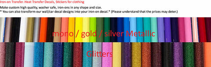 Custom Iron on Sticker Heat Transfer Glitter Rose Name Slogan Wedding Favour — colour options