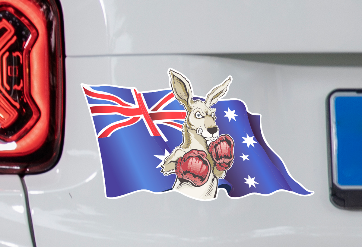Boxing Kangaroo Flag Sticker Decal Australia Day Aussie Pride Car Van Caravan — close-up detail