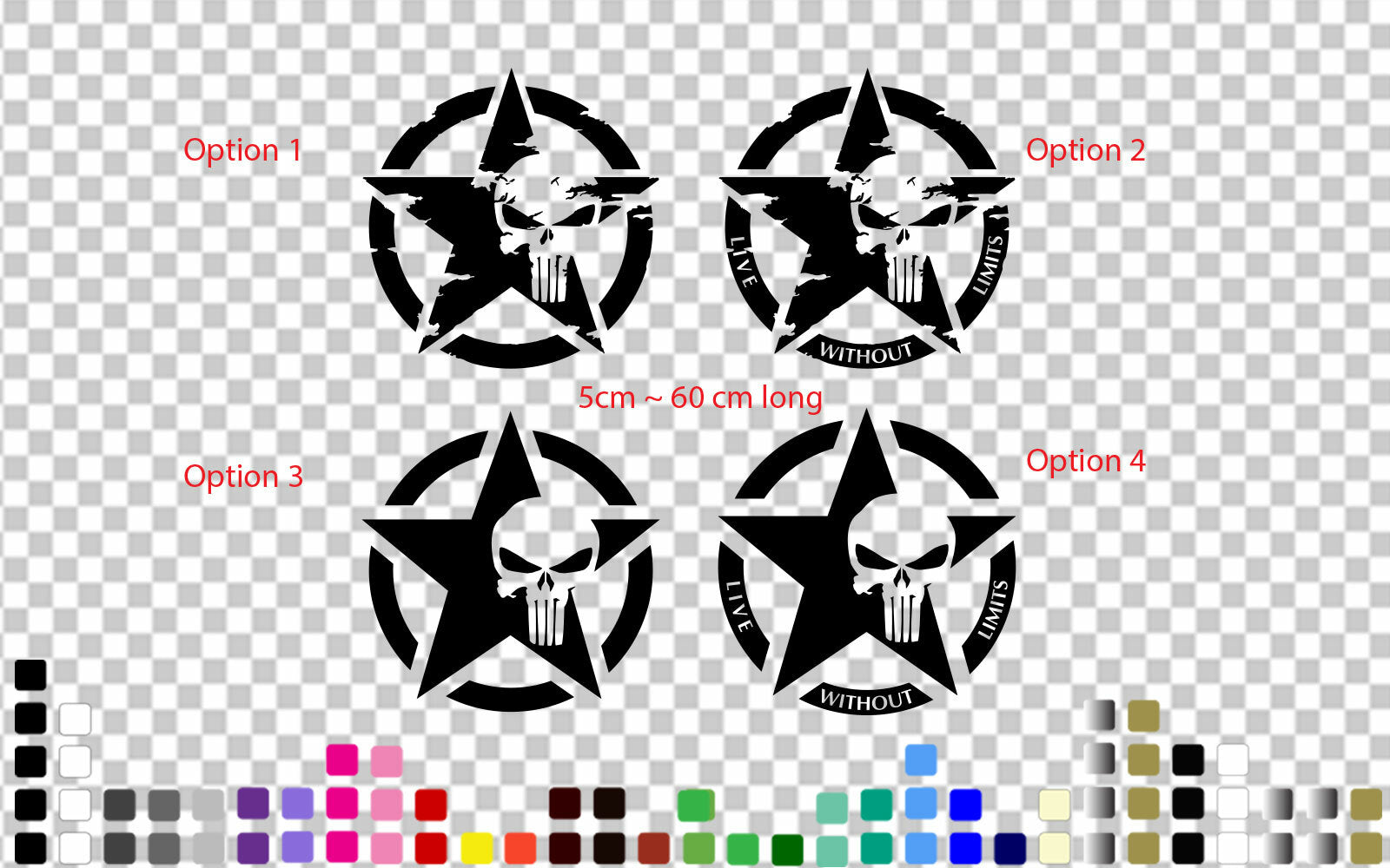 Punisher Army Star Live Without Limits Car Bonnet Military Star Decal Sticker — shown applied