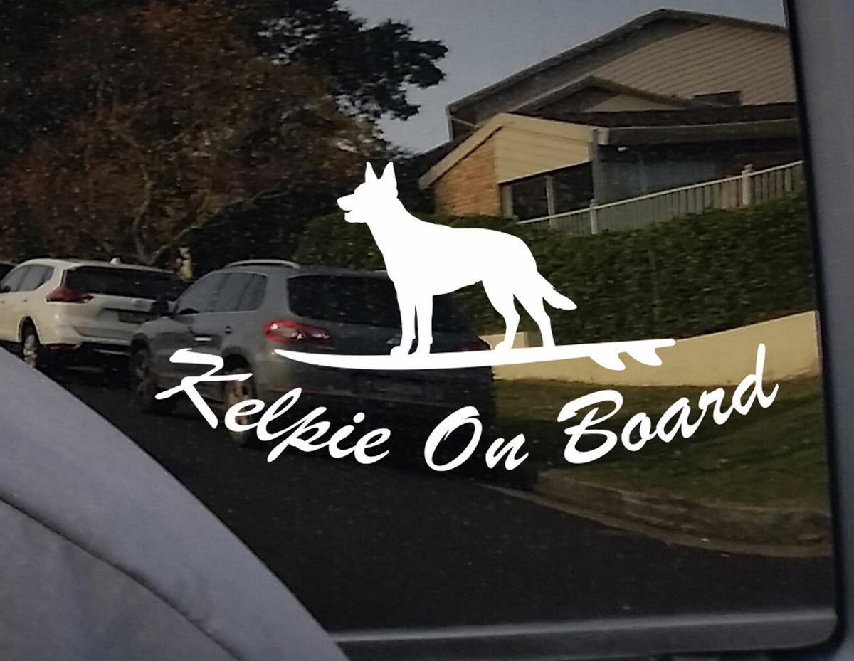 Kelpie on Board Car Sticker Decal Surfboard Dog Pet — product photo