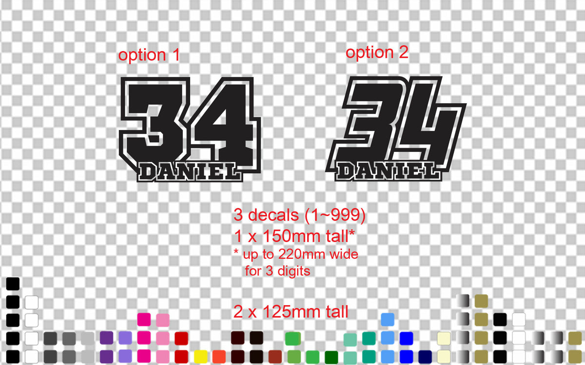 3 x Racing Numbers Name Plate Stickers Car Motocross MX Dirt Bike Kart Decal by OZ DECO