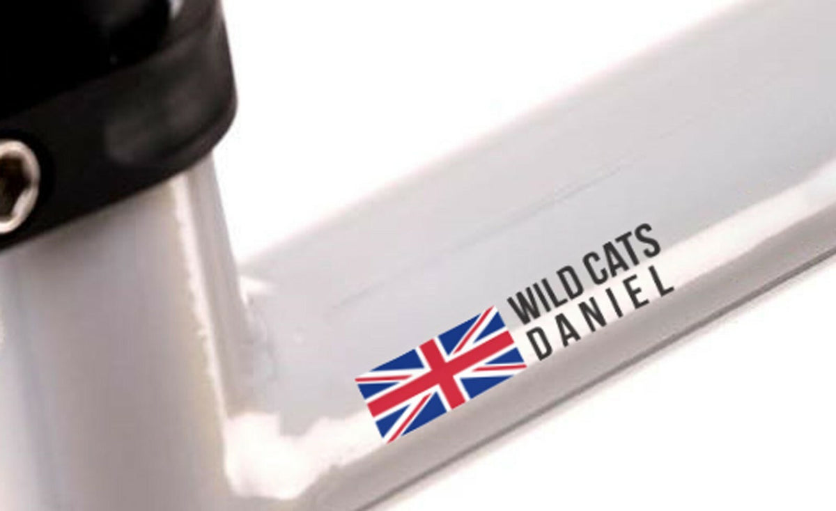 Custom Flag Name Sticker Set of 4 Clear Vinyl Decal Bike Helmet Frame Car MTB — product photo