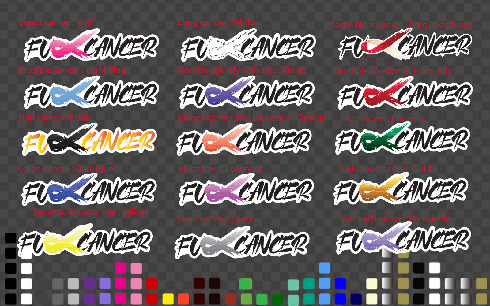 Custom F*ck Fck Cancer Car Decal Sticker Ribbon Breast Prostate Skin Colon Pink — product photo