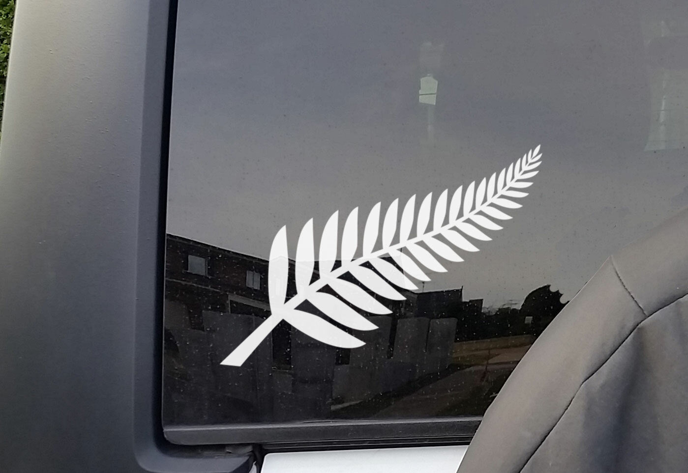 Silver Fern Sticker Decal New Zealand NZ Car Boat Window Wall Door Tattoo — shown applied