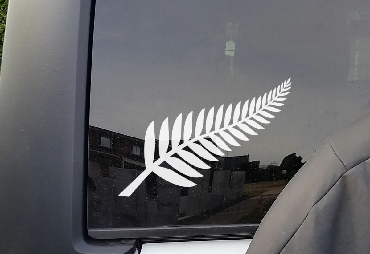 Silver Fern Sticker Decal New Zealand NZ Car Boat Window Wall Door Tattoo — shown applied