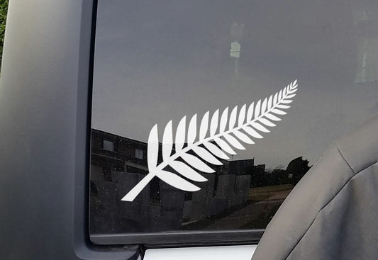 Silver Fern Sticker Decal New Zealand NZ Car Boat Window Wall Door Tattoo — shown applied