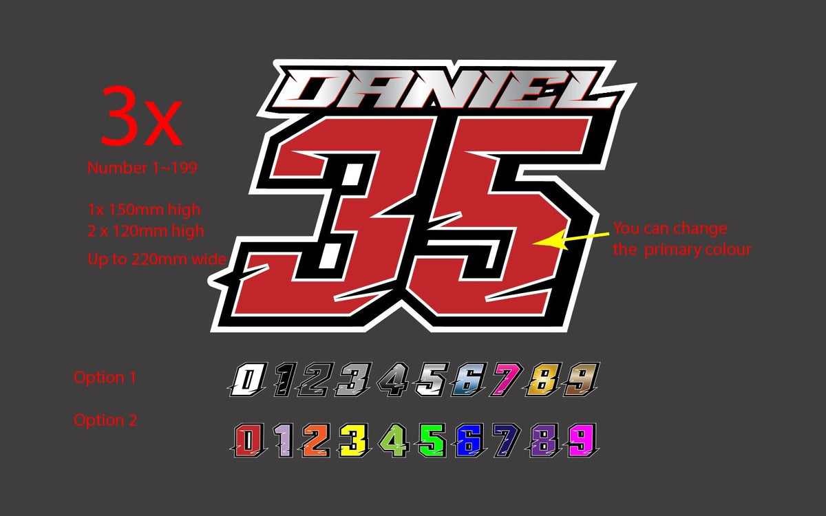 Racing Race Number Numbers Sticker Name Vinyl Decal Motocross Dirt bike Kart by OZ DECO