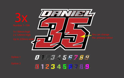 Racing Race Number Numbers Sticker Name Vinyl Decal Motocross Dirt bike Kart by OZ DECO
