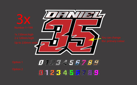 Racing Race Number Numbers Sticker Name Vinyl Decal Motocross Dirt bike Kart by OZ DECO