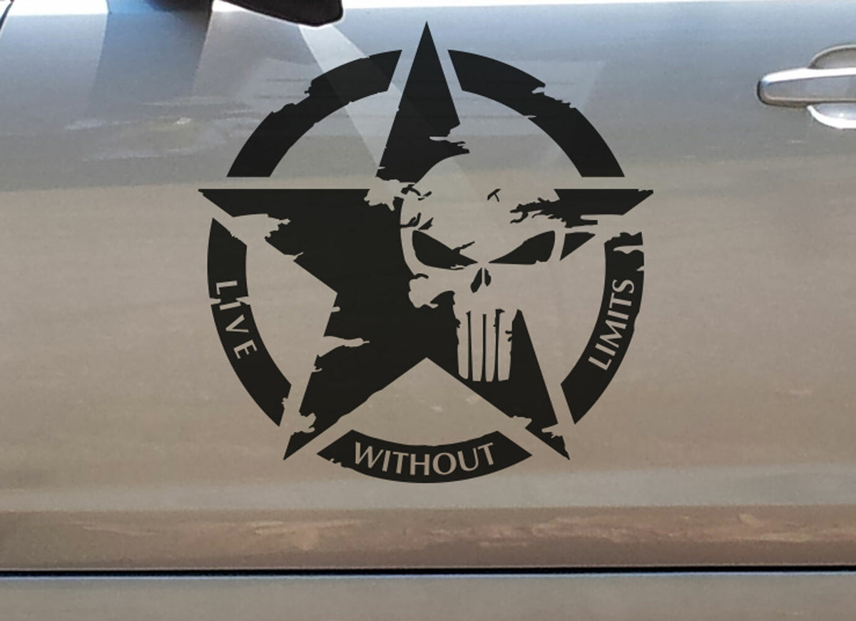 Punisher Army Star Live Without Limits Car Bonnet Military Star Decal Sticker — product photo