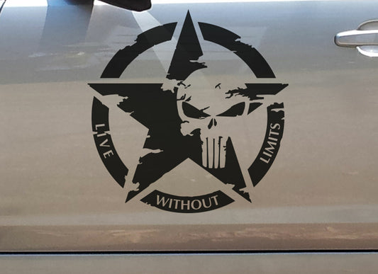 Punisher Army Star Live Without Limits Car Bonnet Military Star Decal Sticker — product photo