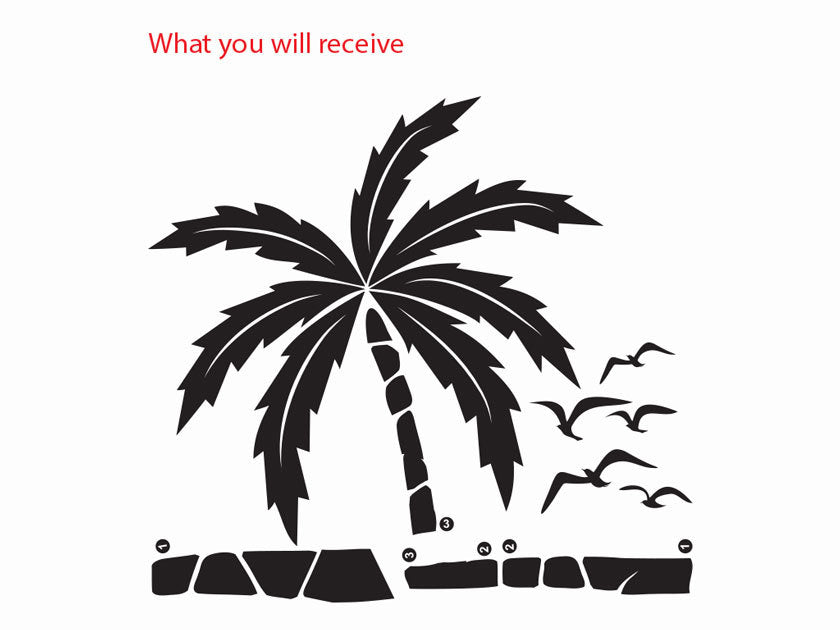 Palm Tree Seagulls Wall Decal Beach Tropical Nursery Theme Sticker — size guide