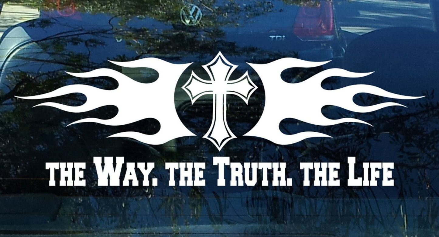"The Way The Truth The Life" Bible Verse Car Decal - John 14:6 Jesus Cross Quote — product photo