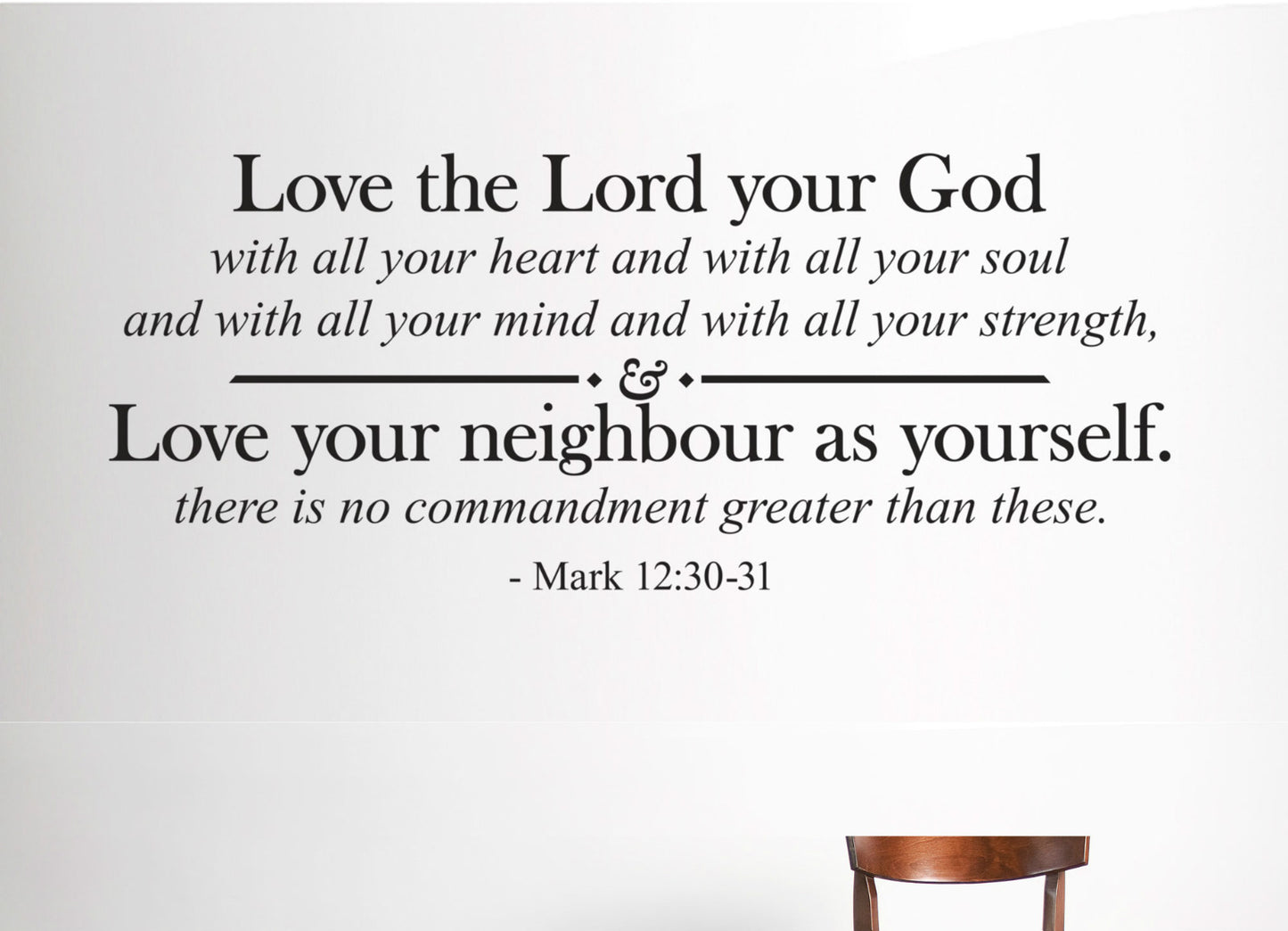 Bible Verse Wall Decal Mark 12 Love the Lord Your God — size guide