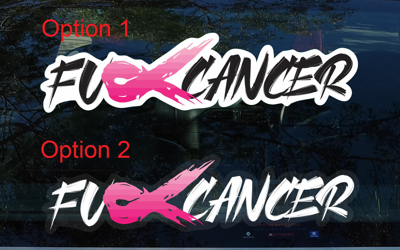 F*ck Breast Cancer Grunge Ribbon Decal - Pink Warrior Sticker for Car Window — shown applied
