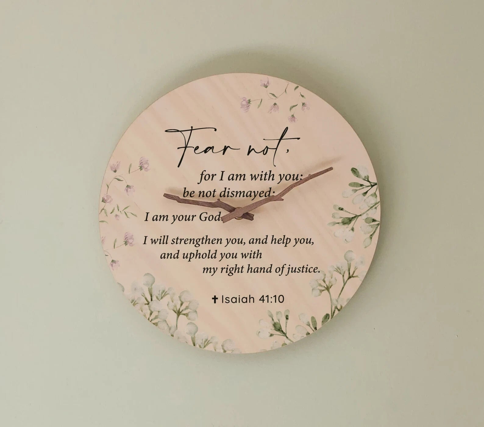 Bible Verse Wall Clock Isaiah 41:11 Fear Not Christian Wood Clock Wall decor — shown applied