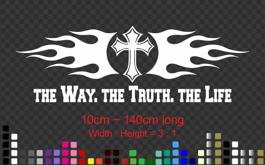 "The Way The Truth The Life" Bible Verse Car Decal - John 14:6 Jesus Cross Quote — shown applied