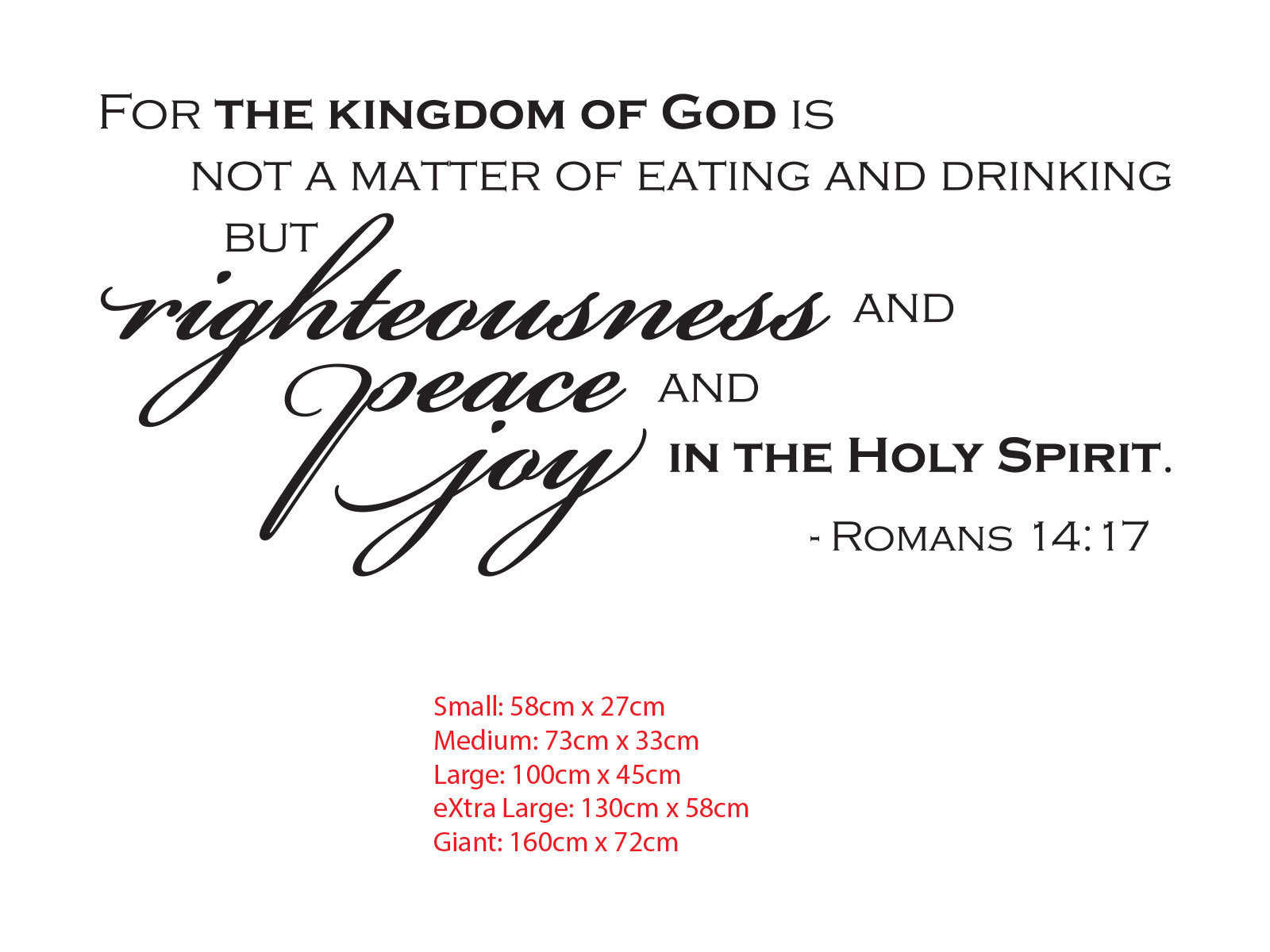 Bible Verse Wall Decal Romans 14:17 Kingdom of God — size guide