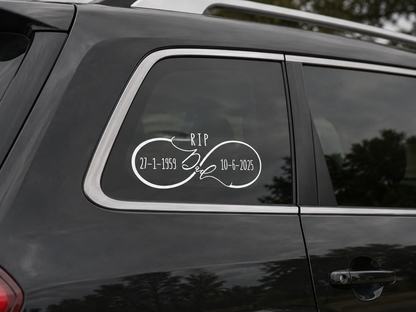 Custom RIP Infinity Memorial Decal for Dad Mum Pop | Dates Vinyl Sticker