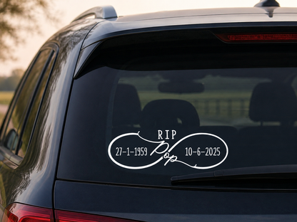 Custom RIP Infinity Memorial Decal for Dad Mum Pop | Dates Vinyl Sticker