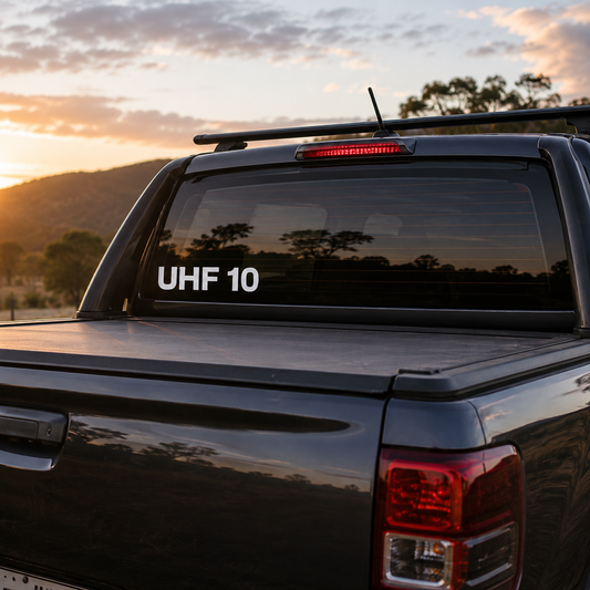 Custom UHF 10 18 40 or Personalised Channel Decal Sticker for Caravan, 4WD & Ute — colour options