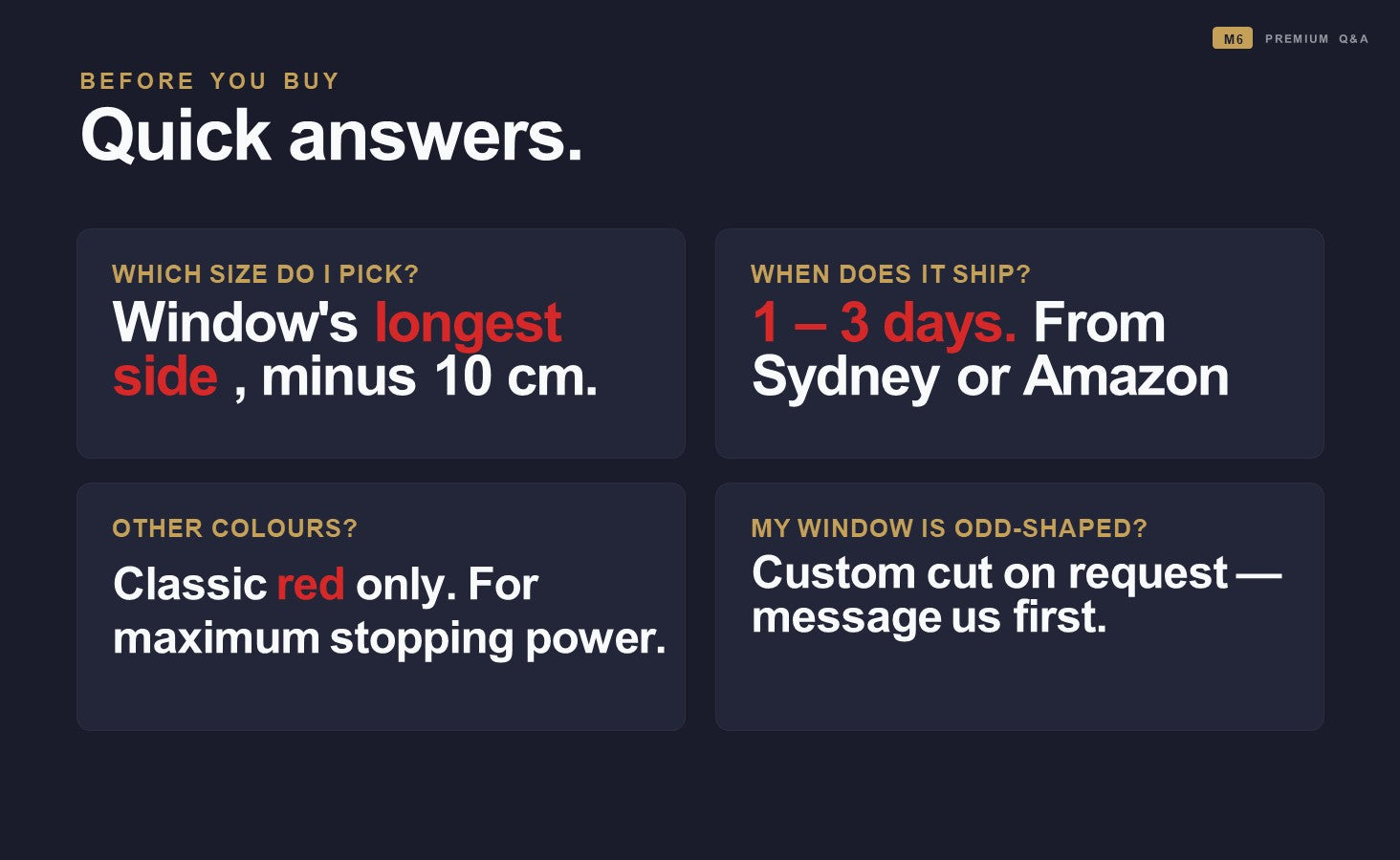 Quick answers section with text on a dark background