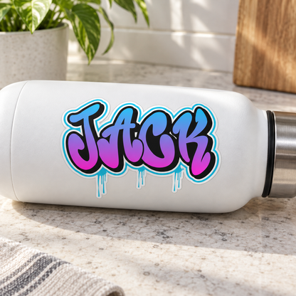 Custom graffiti name sticker on a water bottle, Design 1