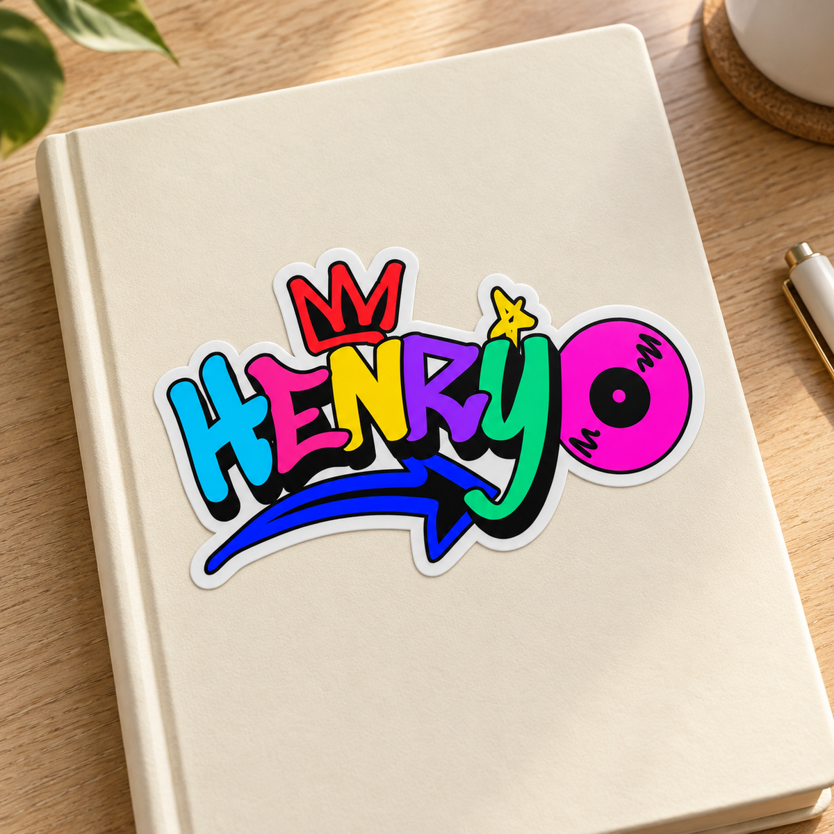 Custom graffiti name sticker on a notebook, Design 3